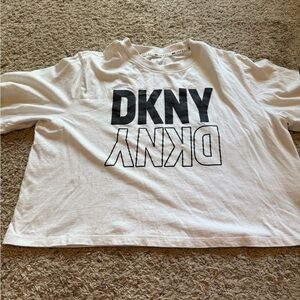 DKNY White and Black Logo Crop Top